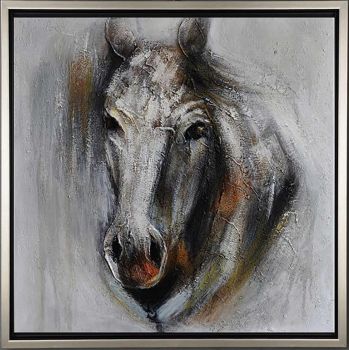 Horse - Tiere Handgemaltes Ölgemälde mit silbernem Rahmen