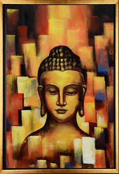 Buddha 2 - Portraits Handgemaltes Ölgemälde mit goldenem Rahmen