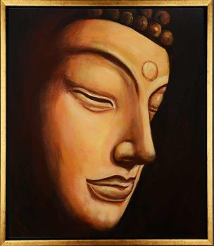 Buddha 3 - Portraits Handgemaltes Ölgemälde mit goldenem Rahmen