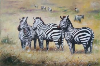 Zebras in Safari - Tiere Handgemaltes Ölgemälde