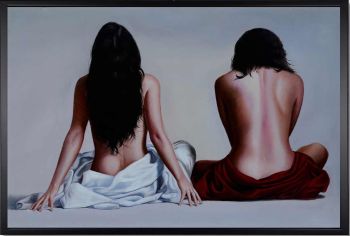 Back View - Portraits Handgemaltes Ölgemälde mit schwarzem Rahmen