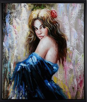 Spanish Lady - Portraits Handgemaltes Ölgemälde mit schwarzem Rahmen