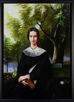 Lady in Garden - Portraits Handgemaltes Ölgemälde mit schwarzem Rahmen