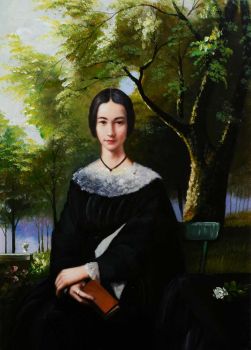 Lady in Garden - Portraits Handgemaltes Ölgemälde ohne Rahmen