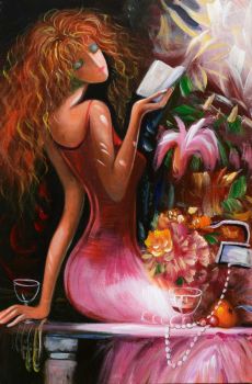 Relaxing with Book - Portraits Handgemaltes Ölgemälde ohne Rahmen