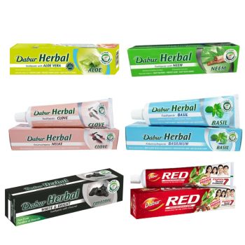 Dabur Herbal Zahnpasta Set – 6 x Ayurveda Kräuterzahncreme auf Basis natürlicher Inhaltsstoffe, ohne Fluor 