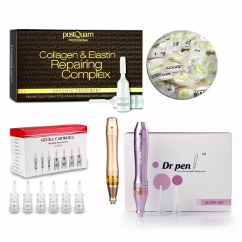 Professionelles Mesotherapie Gesichtspflege Set mit Dr. Pen Dermapen - in Farben Gold od. Violett und Repair-Kur Ampullen